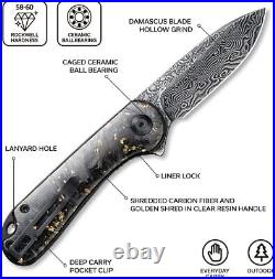 Premium Damascus Resin Carbon Fiber Knife Folding Pocket Gift Outdoors VP41