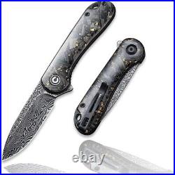 Premium Damascus Resin Carbon Fiber Knife Folding Pocket Gift Outdoors VP41