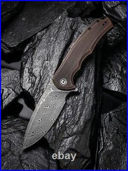 Premium Damascus Rubbed Copper Handle Knife Folding Pocket Outdoors Gift VP51