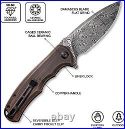 Premium Damascus Rubbed Copper Handle Knife Folding Pocket Outdoors Gift VP51