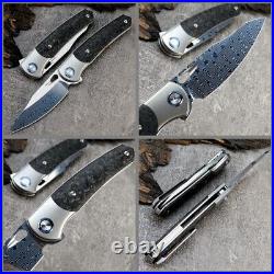 Premium Damascus Titanium Carbon Fiber Knife Folding Pocket Gift Gray VP71