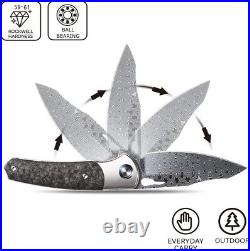 Premium Damascus Titanium Carbon Fiber Knife Folding Pocket Gift Gray VP71