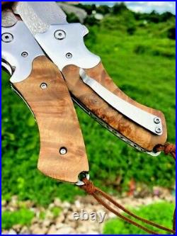 Premium Drop Point Folding Knife Pocket Hunting Combat Tactical Damascus Steel S