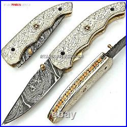 Premium Hand Forged Damascus Steel Hunting Pocket Knife Folding Knife