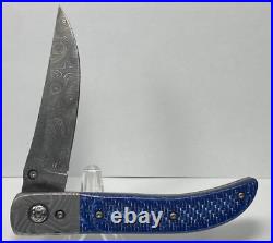 Pridgen Damascus Blade Blue Handle Pocketknife