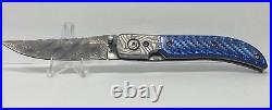 Pridgen Damascus Blade Blue Handle Pocketknife