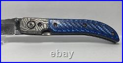 Pridgen Damascus Blade Blue Handle Pocketknife