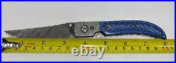 Pridgen Damascus Blade Blue Handle Pocketknife