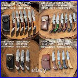 Professional Handmade Damascus Folding knife Lot of 19 Pieces With Leather Cover