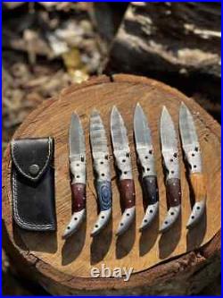 Professional Handmade Damascus Folding knife Lot of 19 Pieces With Leather Cover