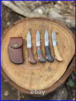 Professional Handmade Damascus Folding knife Lot of 19 Pieces With Leather Cover