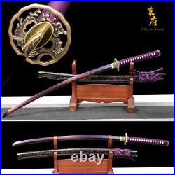 Purple Handmade Damascus Folded Steel Katana Japanese Samurai Sword Sharp Knife