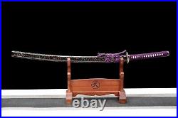 Purple Handmade Damascus Folded Steel Katana Japanese Samurai Sword Sharp Knife