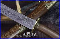 QING Dynasty Chinese Historical Sword Damascus Folded Steel Short Knives Sharp
