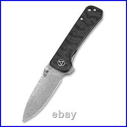 QSP Knife Hawk Folding Knife 3.25 Damascus Steel Blade Carbon Fiber Handle