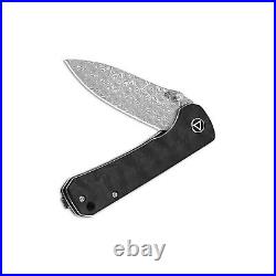 QSP Knives Hawk Liner Lock 131-A Knife Damascus Steel/Black Marbled Carbon Fiber