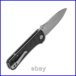 QSP Knives Hawk Liner Lock 131-A Knife Damascus Steel/Black Marbled Carbon Fiber