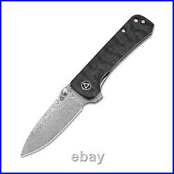 QSP Knives Hawk Liner Lock 131-A Knife Damascus Steel/Black Marbled Carbon Fiber