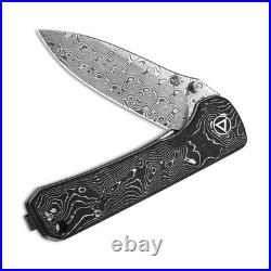 QSP Knives Hawk Liner Lock 131-Q Knife Damascus Steel/Aluminum Carbon Fiber