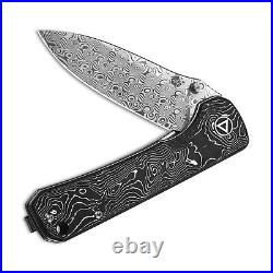 QSP Knives Hawk Liner Lock 131-Q Knife Damascus Steel/Aluminum Carbon Fiber