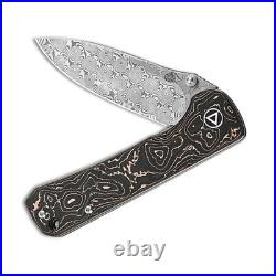 QSP Knives Hawk Liner Lock 131-S Knife Damascus Steel/Copper Carbon Fiber