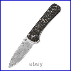 QSP Knives Hawk Liner Lock 131-S Knife Damascus Steel/Copper Carbon Fiber