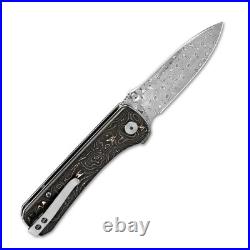 QSP Knives Hawk Liner Lock 131-S Knife Damascus Steel/Copper Carbon Fiber