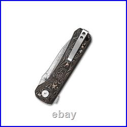 QSP Knives Hawk Liner Lock 131-S Knife Damascus Steel/Copper Carbon Fiber