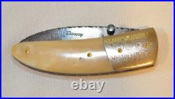 RARE Custom CHESTER DARCEY Lock Back Folding Pocket Knife with DAMASCUS Blade