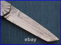 RARE Mel Pardue Tanto Birdseye Damascus and Kudu Custom Liner-Lock Folding Knife