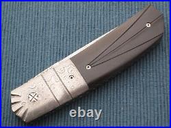 RARE Mel Pardue Tanto Birdseye Damascus and Kudu Custom Liner-Lock Folding Knife