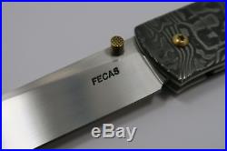 RARE STEVE FECAS Damascus & Gold Lip Pearl Linerlock Handmade Folding Knife
