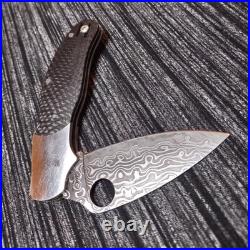 RARE Spyderco Caly 3 Carbon fiber/Ti Damascus Knife C113CFPD Japan