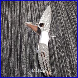 RARE Spyderco Caly 3 Carbon fiber/Ti Damascus Knife C113CFPD Japan