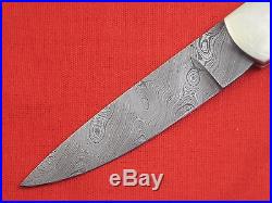 RICK NOWLAND Damascus Blade, Bone Handle, Custom Lock-Back Folding Knife, Folder