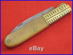 RICK NOWLAND Damascus Blade, Bone Handle, Small Custom Lock-Back Folding Knife