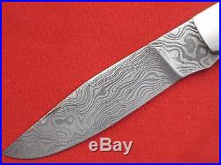 RICK NOWLAND Damascus Blade Stag Handle Custom Slip-Joint Folding Knife Folder