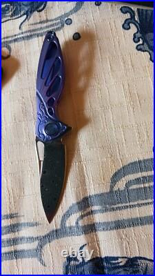 RIKE HUMMINGBIRD FOLDER- FLIPPER KNIFE with Damasteel blade and titanium handles