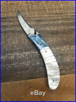 ROGER HATT Knives CUSTOM KNIFE PEARL & DAMASCUS Liner lock Folding knife NICE