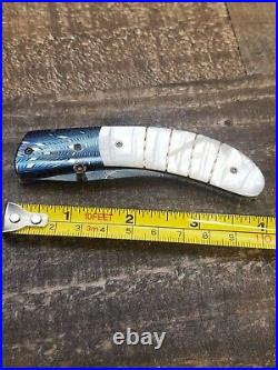ROGER HATT Knives CUSTOM KNIFE PEARL & DAMASCUS Liner lock Folding knife NICE