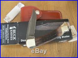 Rare 1990 Buck 110 Damascus Brown Bone Folding Hunter Knife Never Used In Box