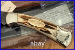 Rare Buck Club 112 Stag & Damascus Knife Never Used In Box N10