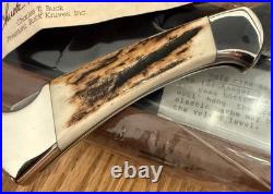 Rare Buck Club 112 Stag & Damascus Knife Never Used In Box N10