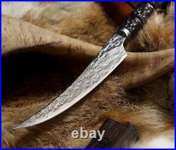 Rare Collection Japanese Folding Knife Damascus Handcraft Antelope Horn Handle