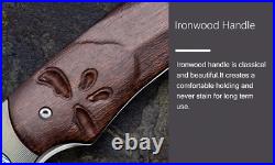 Rare Collection Japanese Handmade Folding Knife Knives Damascus Ironwood Handle