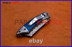 Rare Custom Hand Forged Damascus Steel Hunting Pocket, Folding, Outdoor Knife