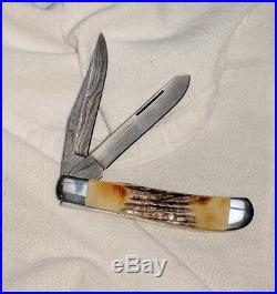 Rare Custom USA Bear & Son Damascus 2 Blade Folding Knife, Signed 29/50