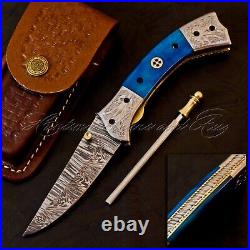 Rare Found Custom Made Hand Forged Damascus Steel Folding knives