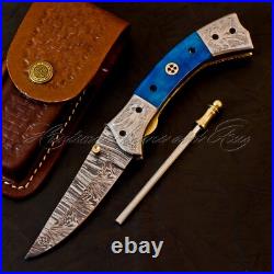 Rare Found Custom Made Hand Forged Damascus Steel Folding knives