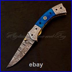 Rare Found Custom Made Hand Forged Damascus Steel Folding knives